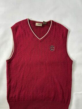 VESI Sportswear Mens Red Cable Knit Vest South Carolina Gamecocks Logo V-Neck M